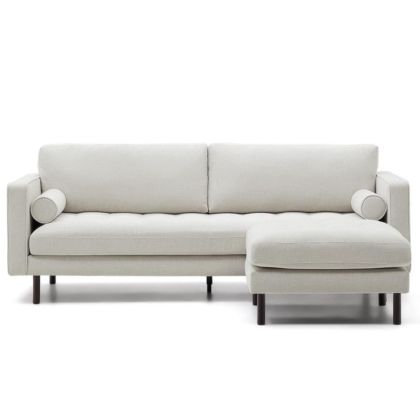Sofá 3 Plazas Reposapies Chenilla Acabado Perla Madera Haya, 222 Cm