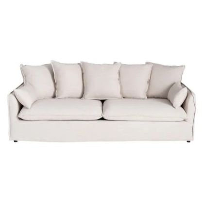 Sofá 3 Plazas Tapizado Tejido Beige 212 X 104 X 76 Cm