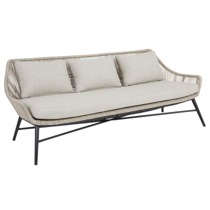 Sofá 3 Plazas Tela Beige Ratán Color Arena Metal, 202 Cm