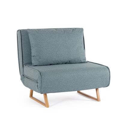 Sofá Cama Extensible Tapizado Azul Acero Efecto Madera, 90 Cm