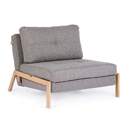 Sofá Cama Extensible Gris Patas Acero Efecto Madera, 95 Cm