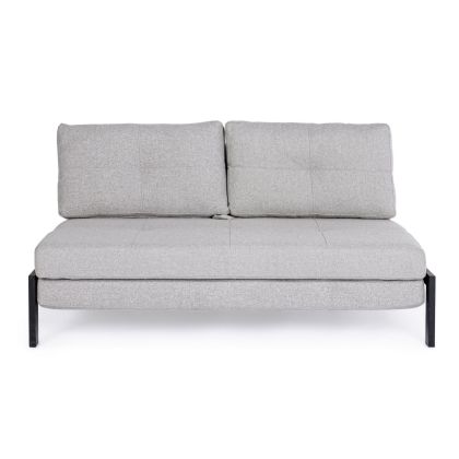 Sofá Cama Extensible 2 Plazas Tapizado Beige Acero Negro, 151 Cm