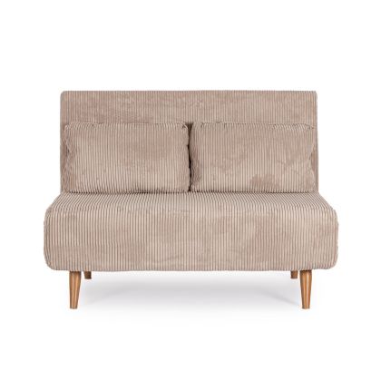 Sofá Cama Extensible 2 Plazas Pana Beige Acero Efecto Madera, 120 Cm