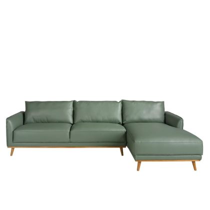 Sofá Chaise Longue Derecha Tapizado Piel Verde, 295 Cm