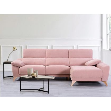 Sofá Chaise Longue con Arcón y Asientos Deslizantes Tapizado Rosa Madera 