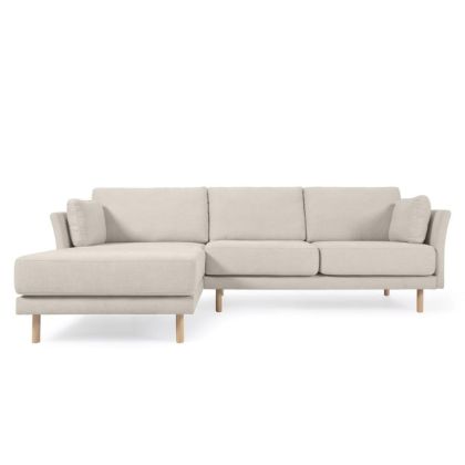 Sofá Mihaela con Chaise Longue Izquierdo Tejido Borreguillo Blanco Madera Haya Estilo Nórdico, 264 Cm 