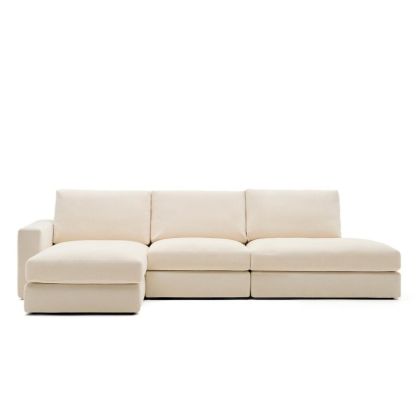 5-Seater Removable Cover Modular Sofa Chenille Beige Left Chaise Longue, 340 cm
