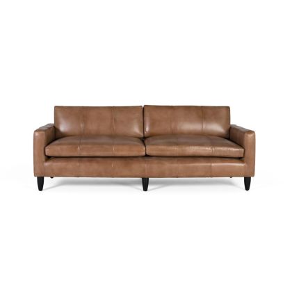 Sofá Piel Camel Madera 4 Plazas, 220 Cm