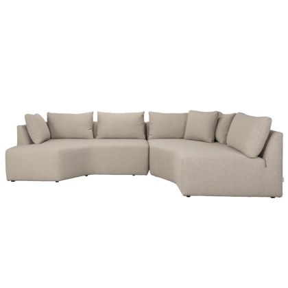 Sofá modular en madera de pino tapizado en tejido capuchino.