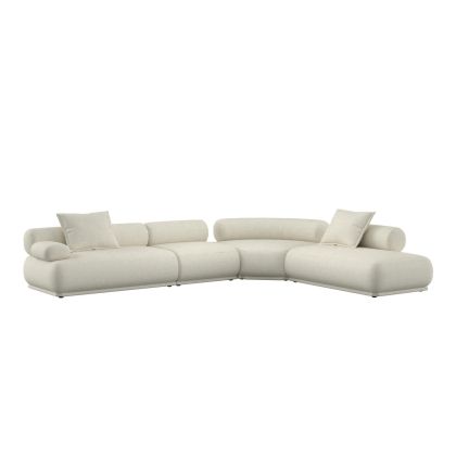 Sofá modular izquierdo en madera tapizada beige con 7,5 plazas 594 cm