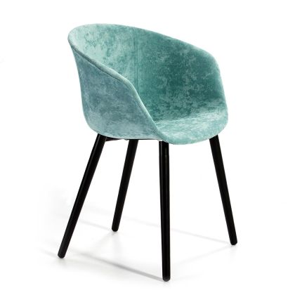Silla vintage, verde jaspeada, patas madera