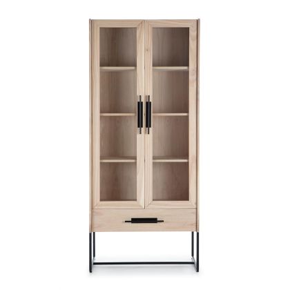 Vitrina Contemporánea en Madera Natural y Metal Negro.