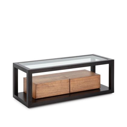 Mueble Tv Madera Negro Natural Cristal 120 Cm
