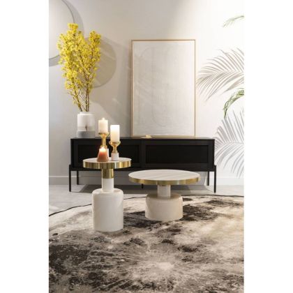 Mesa Centro Redonda Acero Hierro Esmaltado Blanco Dorado, 60 Cm
