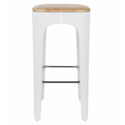 Taburete Up-High Estilo Nórdico Madera Fresno Acero Blanco, 35 Cm