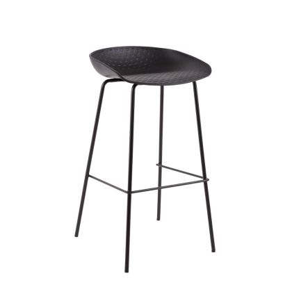 Taburete alto en metal y polipropileno negro.