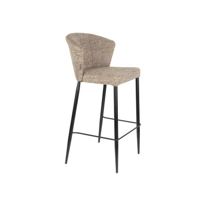 Taburete de bar en madera tapizada marrón y metal negro 53,5 cm
