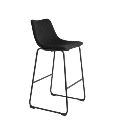 Taburete alto en metal negro tapizado en tela bouclé negro.
