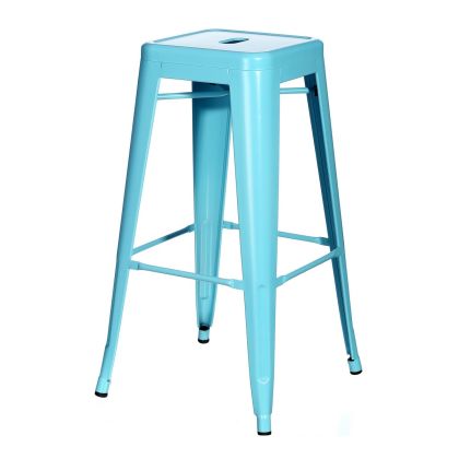 Taburete Diseño Alto Metálico  Industrial Azul Cocina, 76.5 Cm