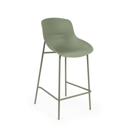 Taburete alto en polipropileno y metal verde.