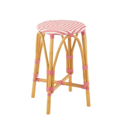 White Pink Rattan Bamboo Stool, 38 Cm