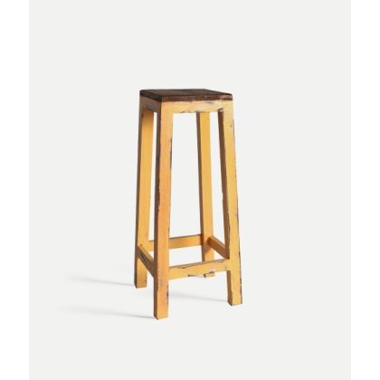 Taburete amarillo marón madera vintage