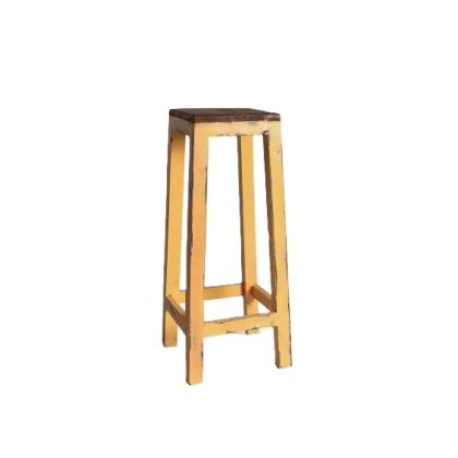 Taburete amarillo marón madera vintage