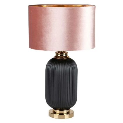 Lámpara De Mesa Estilo Art Deco Metal Cristal Rosa Negro