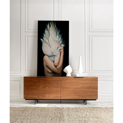 Aparador Moderno Madera Nogal Metal Negro, 200 Cm