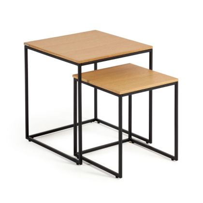 Set Mesas Nido Chapa Madera Hierro Negro, 45 Cm