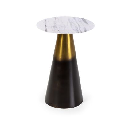 Mesa Auxiliar Mármol Blanco Hierro Negro Oro,34 Cm