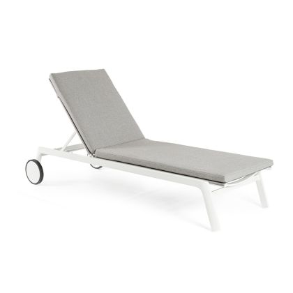Tumbona con Cojines Patas Aluminio Blanco con Ruedas, 70 Cm