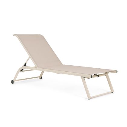 Tumbona Reclinable Con Ruedas Aluminio Beige, 70 Cm
