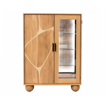 Vitrina Abstracta Cristal Madera Acacia, 100X40X150 Cm