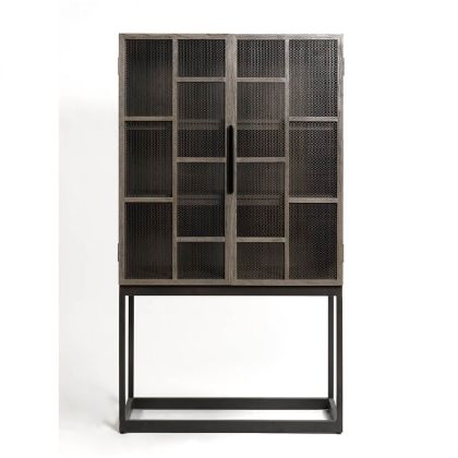 Vitrina Vintage Roble Gris Metal Negro, 98 Cm