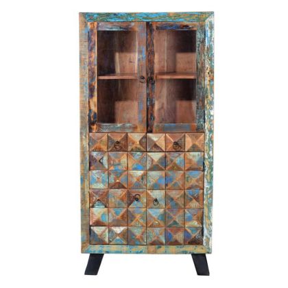Vitrina Estilo Étnico-Vintage Madera Reciclada Metal, 180 Cm