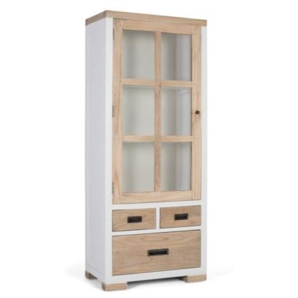 Natural White Wood Display Cabinet 1 Glass Door, 180 Cm
