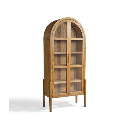 Vitrina Ovalada Madera de Roble Natural Cristal, 96,5 cm