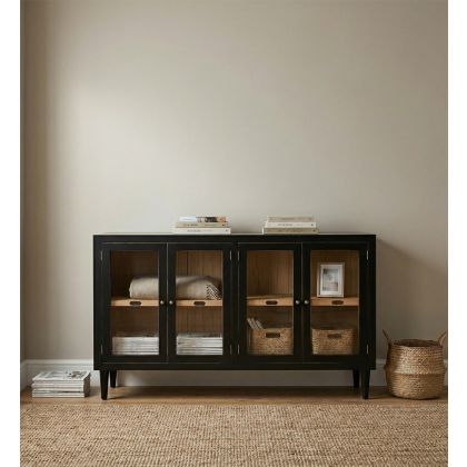 Vitrina Oxford Madera Negra 4 Puertas, 140 cm