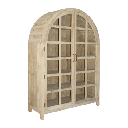 Vitrina en madera reciclada natural y cristal.