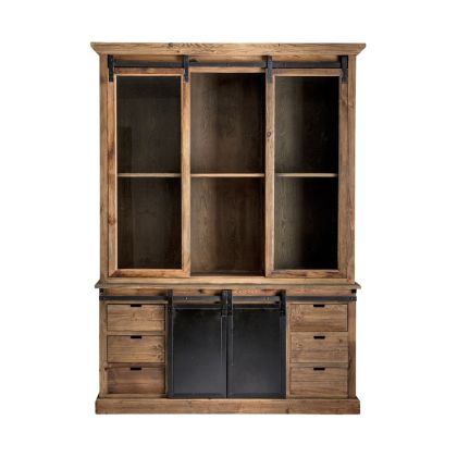 Vitrina Madera Pino Reciclada Hierro Negro, 170 Cm