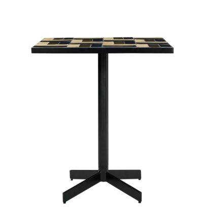 Mesa centro moderna en cerámica azul, marrón con tonos en arena y hierro negro.