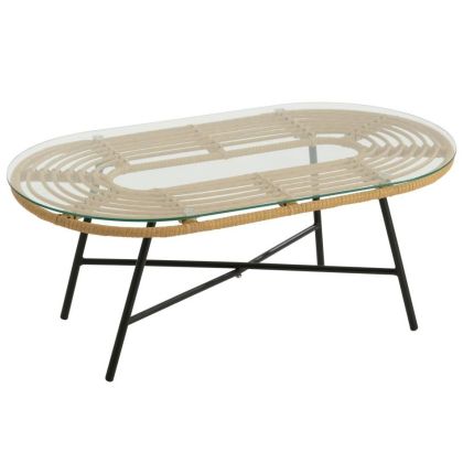 Mesa Centro Cristal Metal Natural/Negro, 90 Cm