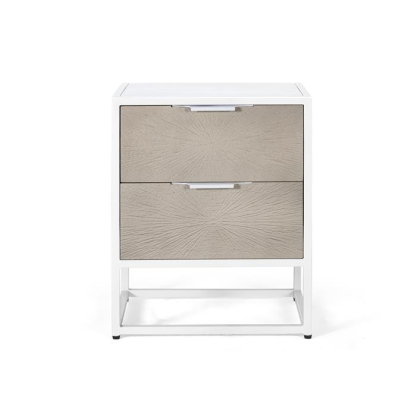 Mesita De Noche 2 Cajones Beige Metal Blanco, 60 Cm
