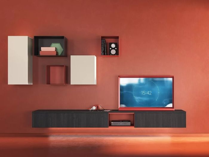 Mueble TV Muss Suspendido Melamina color Nero, 249 Cm